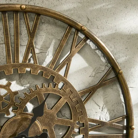 Circular Wall Clock with Roman Numerals - Gold