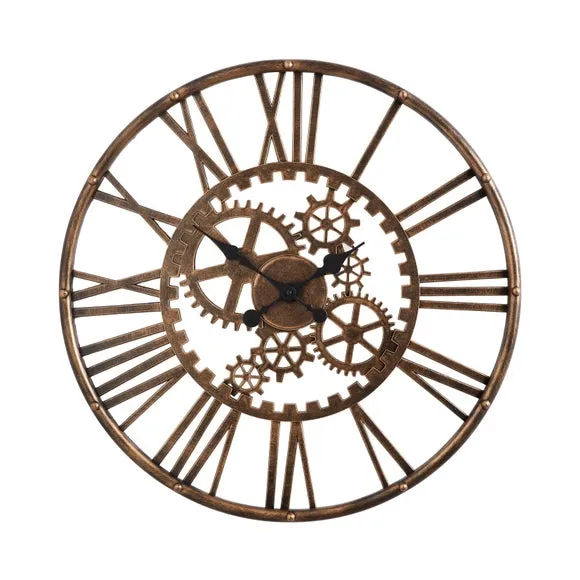 Circular Wall Clock with Roman Numerals - Gold