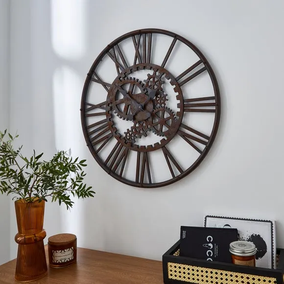 Circular Wall Clock with Roman Numerals - Rust