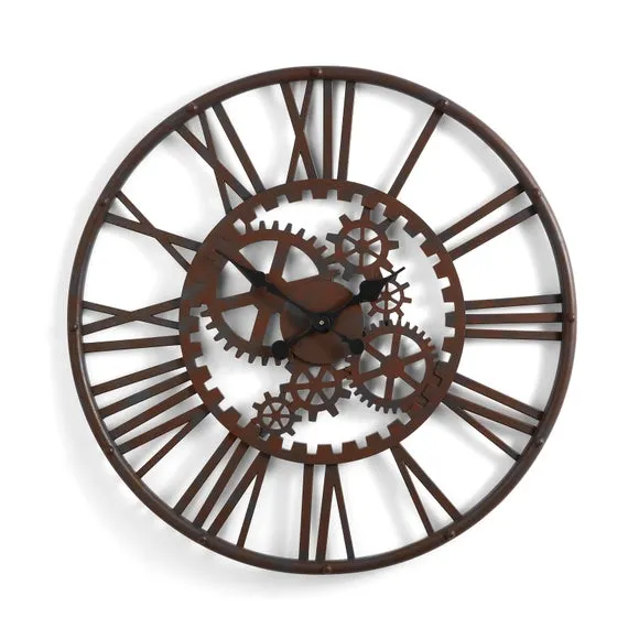 Circular Wall Clock with Roman Numerals - Rust