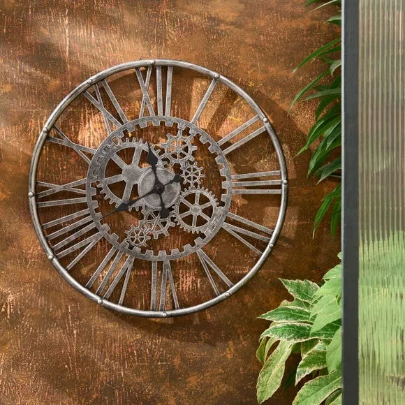 Circular Wall Clock with Roman Numerals - Silver