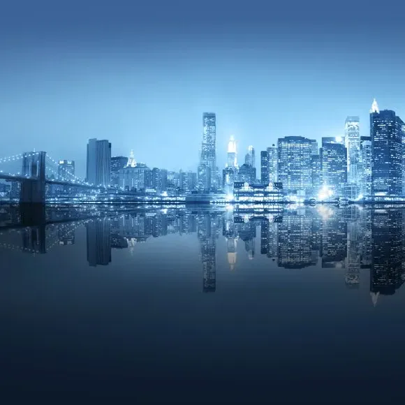 City Skyline Wall Mural - Blue, Non-Woven Paper