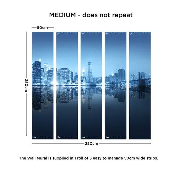 City Skyline Wall Mural - Blue, Non-Woven Paper