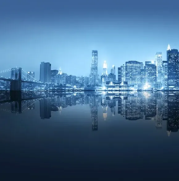 City Skyline Wall Mural - Blue, Non-Woven Paper