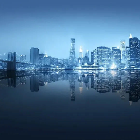 City Skyline Wall Mural - Blue, Non-Woven Paper