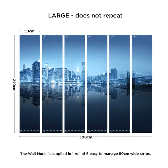 City Skyline Wall Mural - Blue, Non-Woven Paper