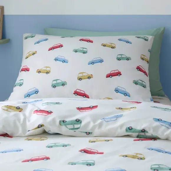 Classic Cars Duvet Cover Set - White, Cotton