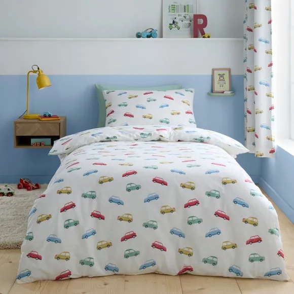 Classic Cars Duvet Cover Set - White, Cotton image