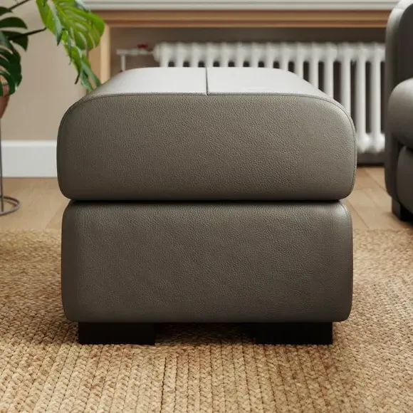 Classic Footstool with Curved Arms - Grey, Leather