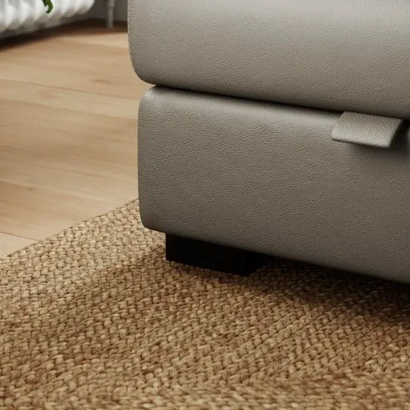 Classic Footstool with Curved Arms - Grey, Leather