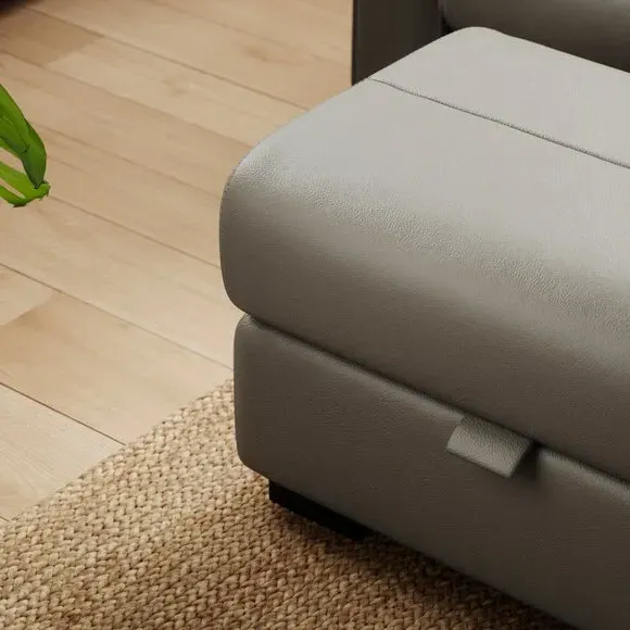 Classic Footstool with Curved Arms - Grey, Leather