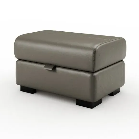 Classic Footstool with Curved Arms - Grey, Leather