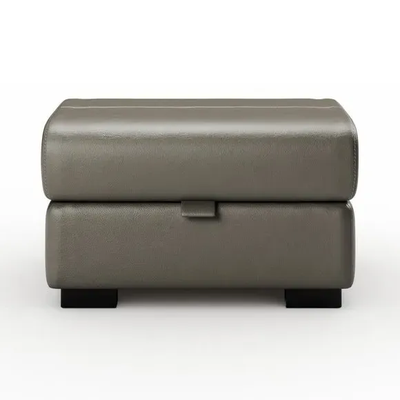 Classic Footstool with Curved Arms - Grey, Leather