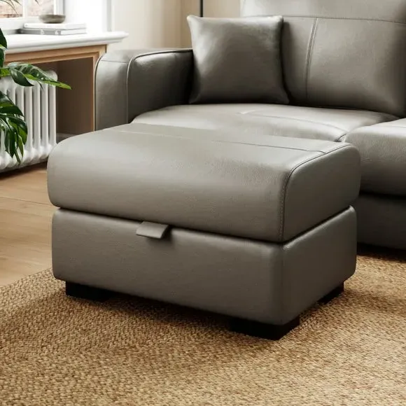 Classic Footstool with Curved Arms - Grey, Leather image