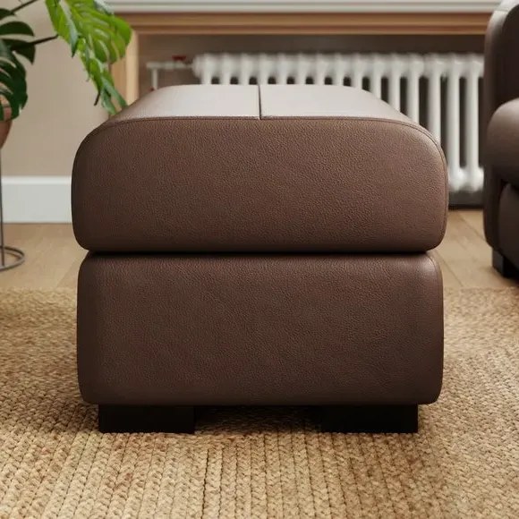 Classic Footstool with Curved Arms - Mocha, Leather