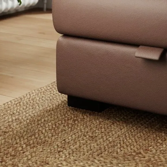Classic Footstool with Curved Arms - Mocha, Leather