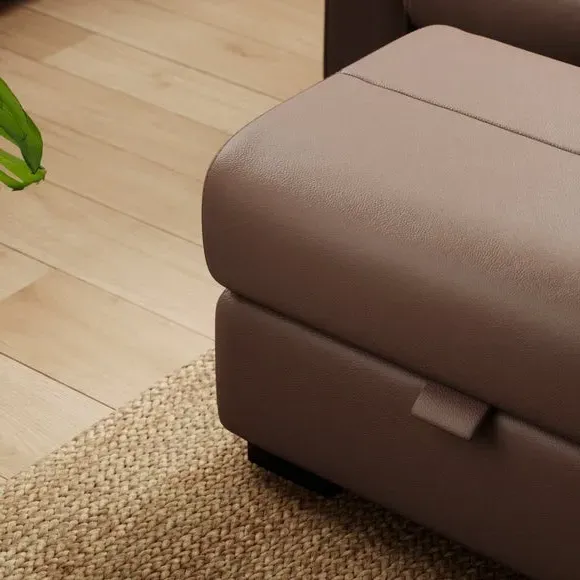 Classic Footstool with Curved Arms - Mocha, Leather