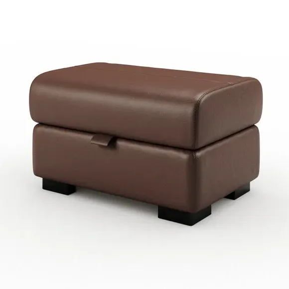 Classic Footstool with Curved Arms - Mocha, Leather