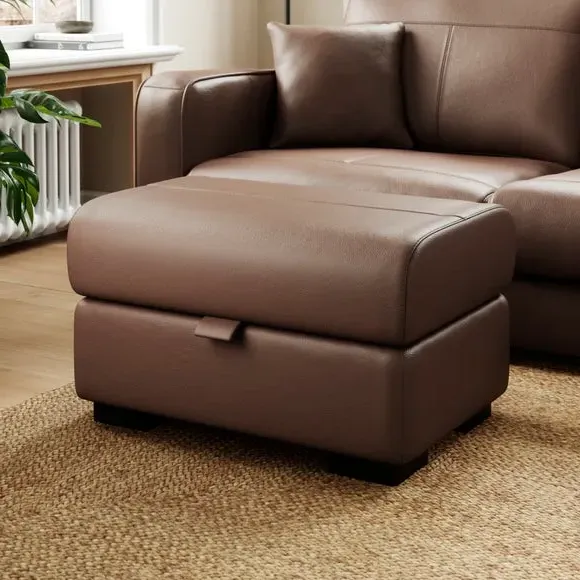 Classic Footstool with Curved Arms - Mocha, Leather