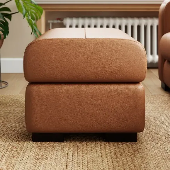 Classic Footstool with Curved Arms - Tan, Leather