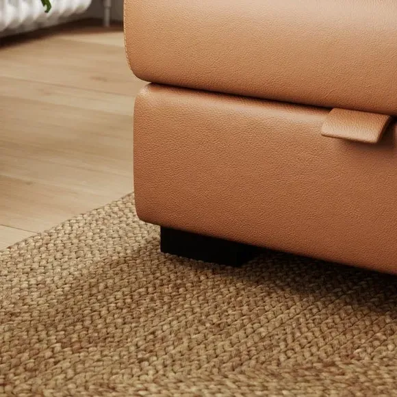 Classic Footstool with Curved Arms - Tan, Leather