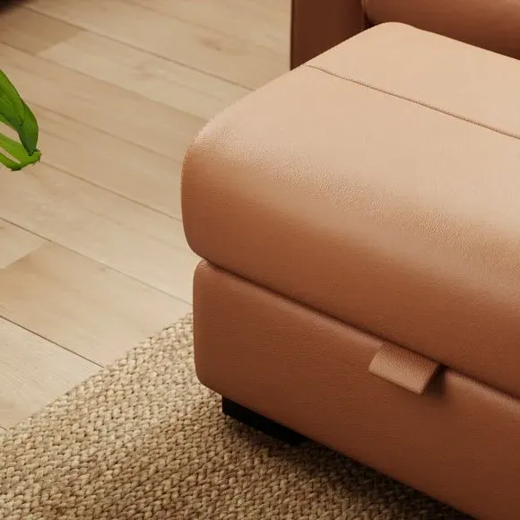 Classic Footstool with Curved Arms - Tan, Leather
