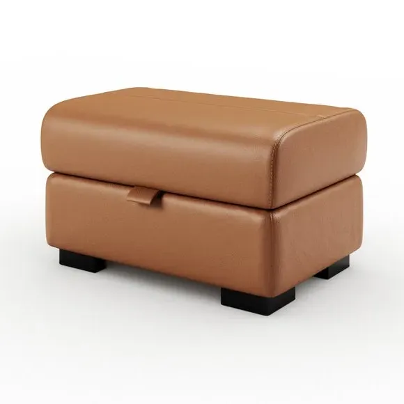 Classic Footstool with Curved Arms - Tan, Leather
