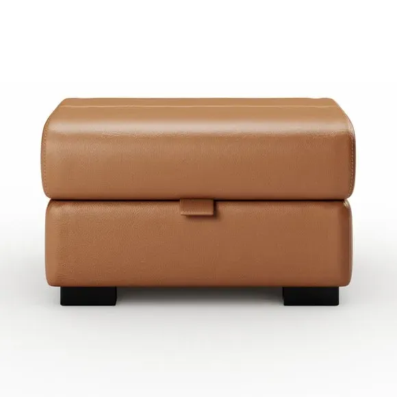Classic Footstool with Curved Arms - Tan, Leather