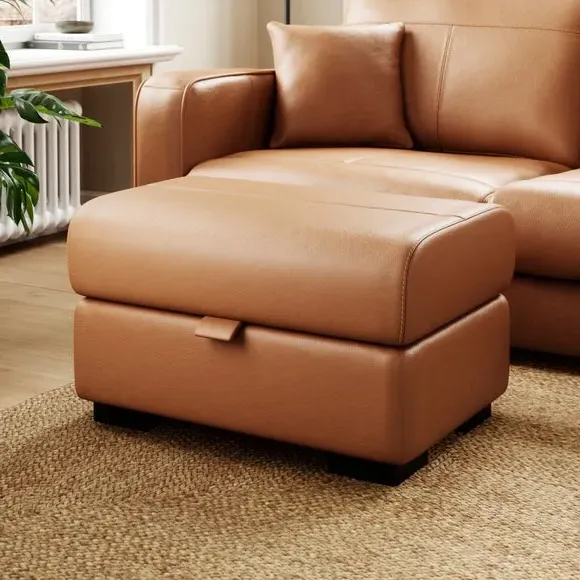 Classic Footstool with Curved Arms - Tan, Leather