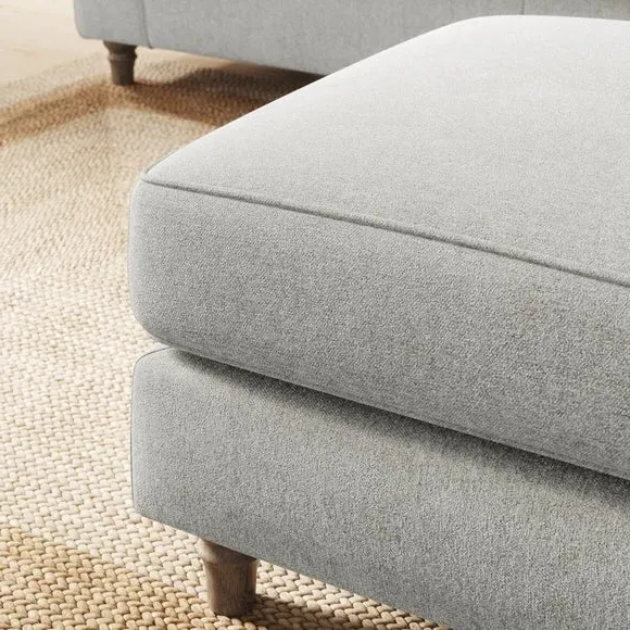 Classic Footstool with Piped Edge - Grey