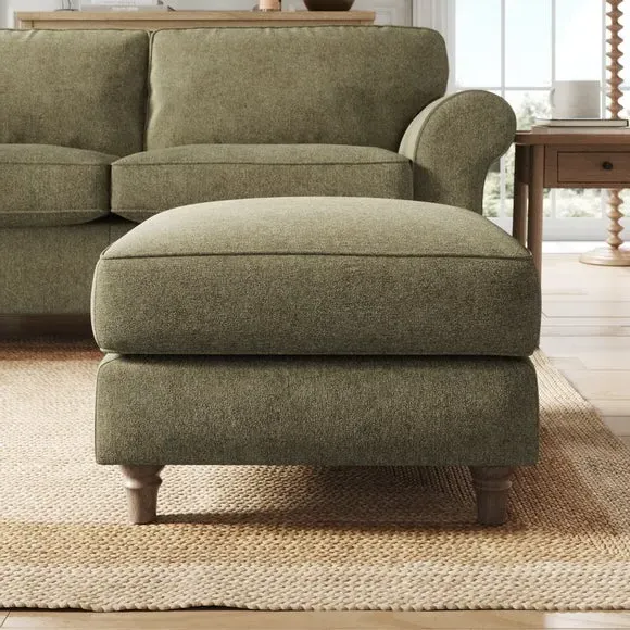 Classic Footstool with Piped Edge - Olive