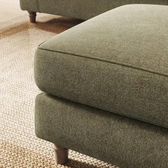 Classic Footstool with Piped Edge - Olive