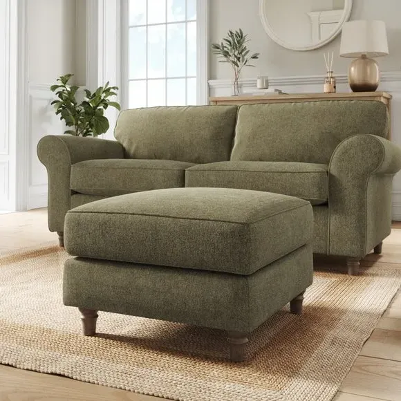 Classic Footstool with Piped Edge - Olive