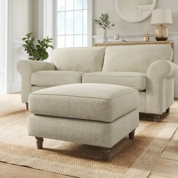 Classic Footstool with Piped Edge - Sandstone