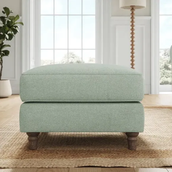 Classic Footstool with Piped Edge - Seafoam