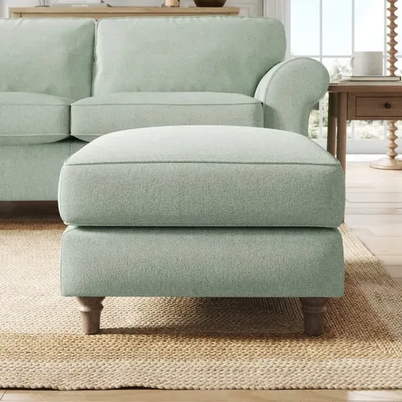 Classic Footstool with Piped Edge - Seafoam