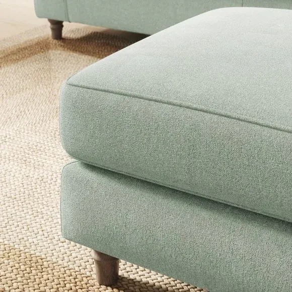 Classic Footstool with Piped Edge - Seafoam