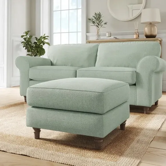 Classic Footstool with Piped Edge - Seafoam