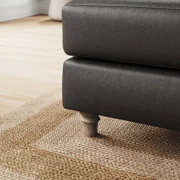 Classic Footstool with Turned Feet - Black, Leather