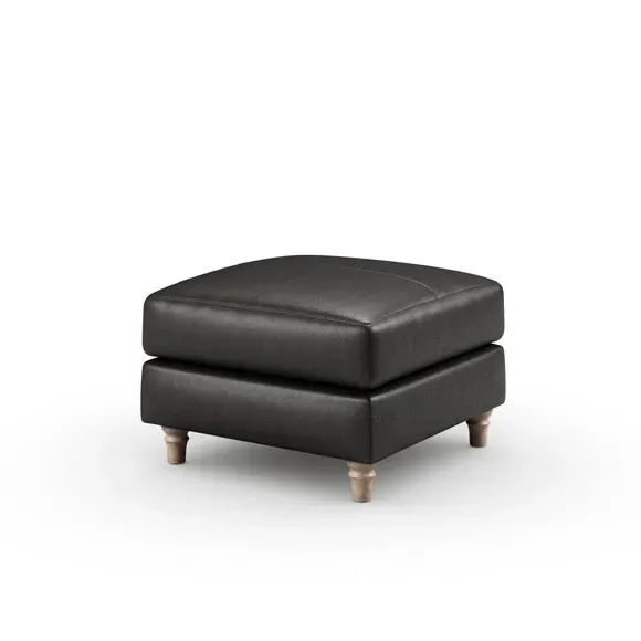 Classic Footstool with Turned Feet - Black, Leather