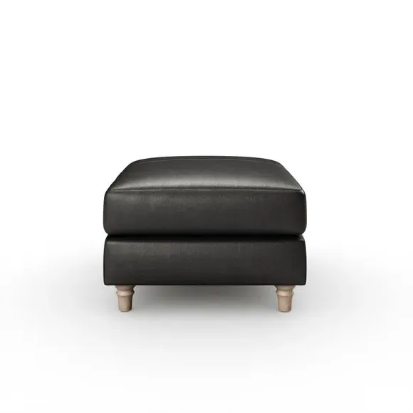 Classic Footstool with Turned Feet - Black, Leather