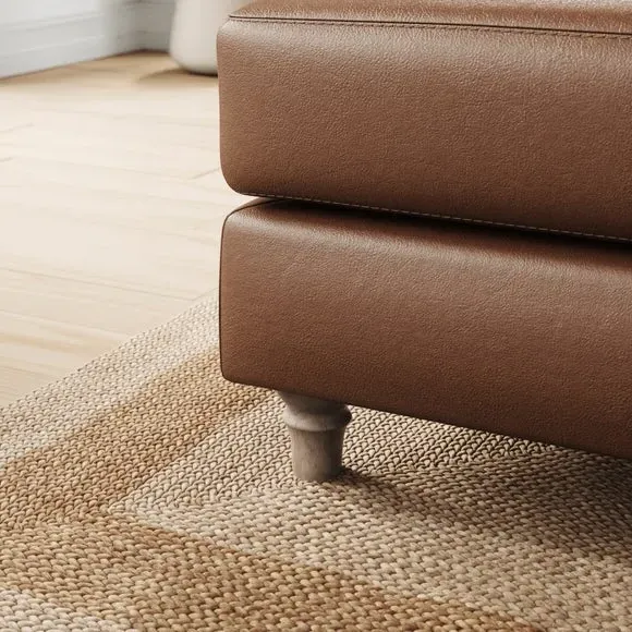 Classic Footstool with Turned Feet - Brown, Leather