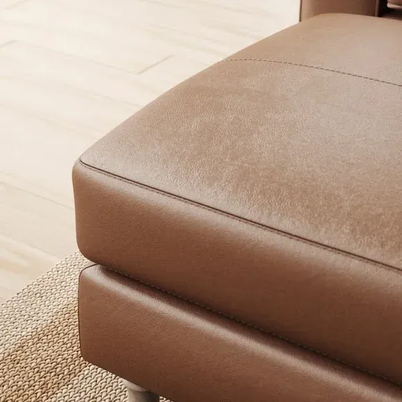 Classic Footstool with Turned Feet - Brown, Leather