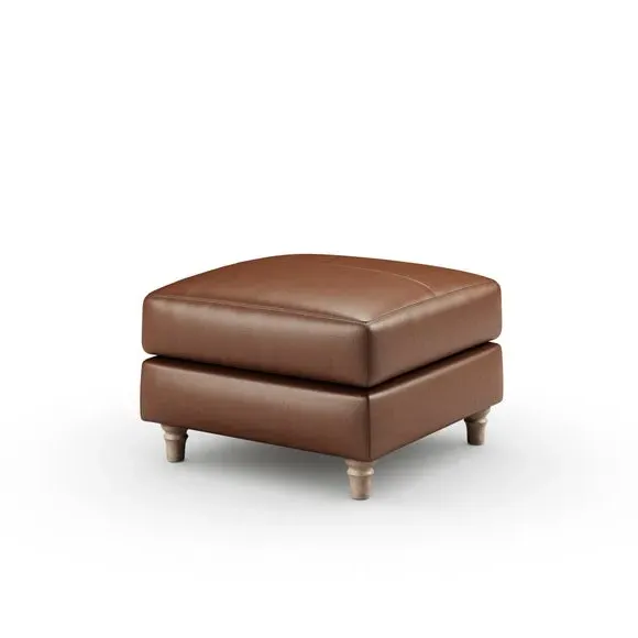 Classic Footstool with Turned Feet - Brown, Leather