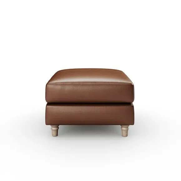 Classic Footstool with Turned Feet - Brown, Leather