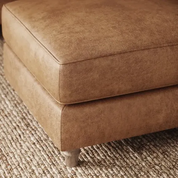 Classic Footstool with Turned Feet - Tan, Faux Leather