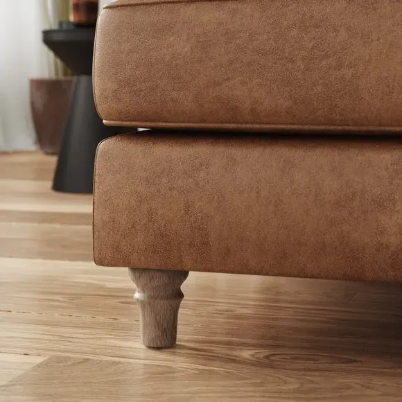 Classic Footstool with Turned Feet - Tan, Faux Leather