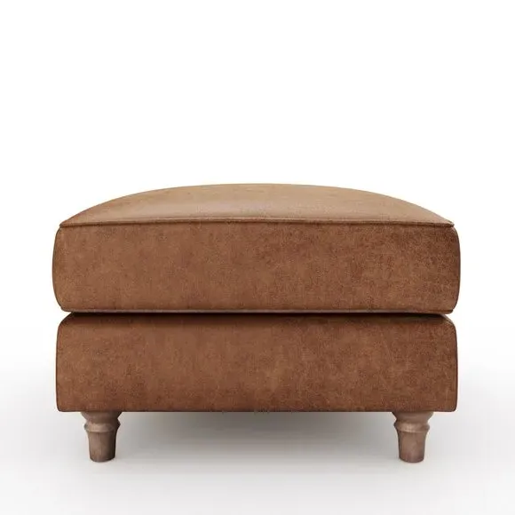 Classic Footstool with Turned Feet - Tan, Faux Leather