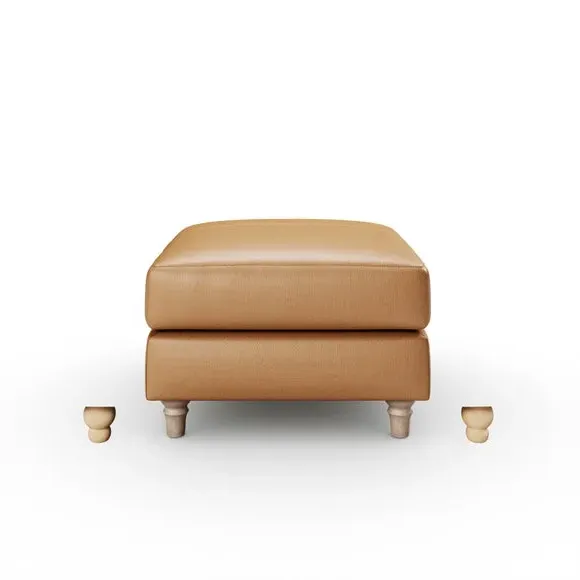 Classic Footstool with Turned Feet - Tan, Leather
