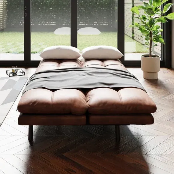 Clic Clac Sofa Bed Quilted - Tan, Faux Leather